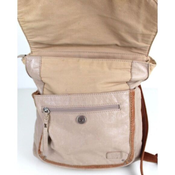THE SAK BEIGE BROWN GENUINE LEATHER CONVERTIBLE BACKPACK SHOULDER BAG X-BODY
